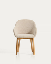 Load image into Gallery viewer, Meila chair with armrests in beige chenille with legs in natural finish