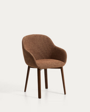 Load image into Gallery viewer, Meila chair with armrests in terracotta chenille with legs in walnut finish