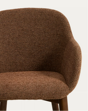 Load image into Gallery viewer, Meila chair with armrests in terracotta chenille with legs in walnut finish