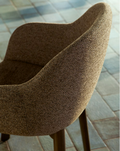 Load image into Gallery viewer, Meila chair with armrests in terracotta chenille with legs in walnut finish