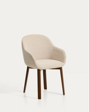 Load image into Gallery viewer, Meila chair with armrests in beige chenille with legs in walnut finish