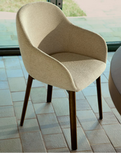 Load image into Gallery viewer, Meila chair with armrests in beige chenille with legs in walnut finish