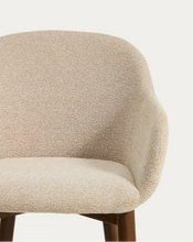 Load image into Gallery viewer, Meila chair with armrests in beige chenille with legs in walnut finish
