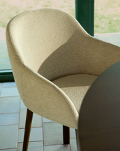 Load image into Gallery viewer, Meila chair with armrests in beige chenille with legs in walnut finish