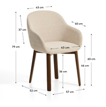 Load image into Gallery viewer, Meila chair with armrests in beige chenille with legs in walnut finish