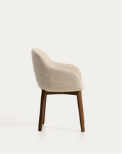 Load image into Gallery viewer, Meila chair with armrests in beige chenille with legs in walnut finish