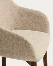 Load image into Gallery viewer, Meila chair with armrests in beige chenille with legs in walnut finish
