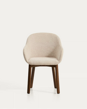 Load image into Gallery viewer, Meila chair with armrests in beige chenille with legs in walnut finish