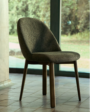 Load image into Gallery viewer, Meila chair in green chenille with legs in walnut finish