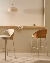 Load image into Gallery viewer, Eamy Stool Beige Flax Leather &amp; Ash Veneer 65 cm