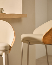 Load image into Gallery viewer, Eamy Stool Beige Flax Leather &amp; Ash Veneer 65 cm