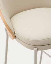 Load image into Gallery viewer, Eamy Stool Beige Flax Leather &amp; Ash Veneer 65 cm