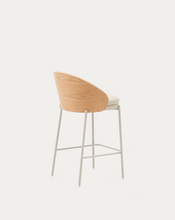 Load image into Gallery viewer, Eamy Stool Beige Flax Leather &amp; Ash Veneer 65 cm