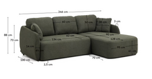 Load image into Gallery viewer, Laira 3-seater sofa bed with right chaise longue in dark green chenille 246cm FSC Mix Credit