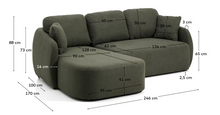 Load image into Gallery viewer, Laira 3-seater sofa bed with left chaise longue in dark green chenille 246cm FSC Mix Credit