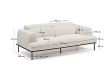 Load image into Gallery viewer, Aurum 2-seater sofa in ecru chenille with reclining headrest and matte beige metal base 214 cm FSC Mix Credit