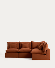 Load image into Gallery viewer, Anarela terracotta linen 4-seater modular corner sofa with removable cover 287 x 197cm / 197 x 287cm FSC Mix Credit