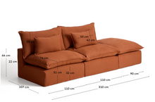 Load image into Gallery viewer, Anarela terracotta linen 3-seater modular sofa with end module and removable cover 310cm FSC Mix Credit