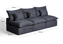 Load image into Gallery viewer, Anarela dark grey linen and viscose 3-seater modular sofa with removable cover 270cm FSC Mix Credit