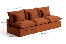 Load image into Gallery viewer, Anarela terracotta linen 3-seater modular sofa with removable cover 270cm FSC Mix Credit