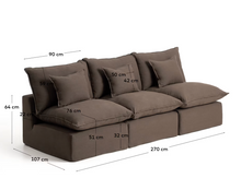 Load image into Gallery viewer, Anarela taupe linen 3-seater modular sofa with removable cover 270cm FSC Mix Credit