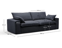 Load image into Gallery viewer, Anarela dark grey linen and viscose 3-seater sofa with removable cover 260 cm FSC Mix Credit