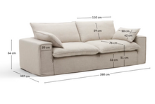 Load image into Gallery viewer, Anarela beige linen and viscose 3-seater sofa with removable cover 260 cm FSC Mix Credit