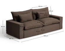 Load image into Gallery viewer, Anarela taupe linen 3-seater sofa with removable cover 260 cm FSC Mix Credit