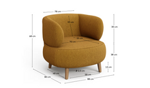 Load image into Gallery viewer, Luisa fire-retardant mustard bouclé armchair with solid beech wood legs 90cm