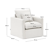 Load image into Gallery viewer, Nora armchair with removable cover with linen and cotton cushion in ecru 92cm