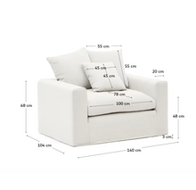 Load image into Gallery viewer, Nora armchair with removable cover with linen and cotton cushion in ecru 140cm