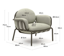 Load image into Gallery viewer, Joncols outdoor armchair in aluminium with grey painted finish and beige cushions
