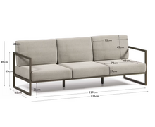 Load image into Gallery viewer, Comova 100% outdoor 3-seater sofa in light grey and green aluminium, 222 cm