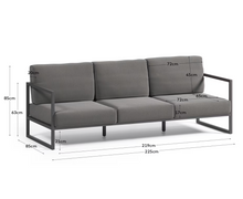 Load image into Gallery viewer, Comova 100% outdoor 3-seater sofa in dark grey and black aluminium, 222 cm