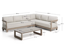 Load image into Gallery viewer, Nerano set with 5-seater corner sofa and coffee table in tempered glass and taupe aluminium