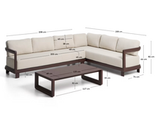 Load image into Gallery viewer, Nerano set with 5-seater corner sofa and coffee table in tempered glass and brown aluminium
