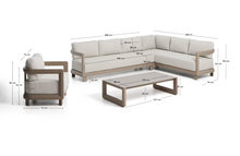 Load image into Gallery viewer, Nerano set with 5-seater corner sofa, armchair and coffee table in tempered glass and taupe aluminium