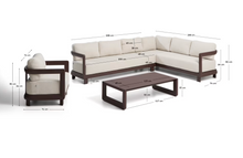 Load image into Gallery viewer, Nerano set with 5-seater corner sofa, armchair and coffee table in tempered glass and brown aluminium