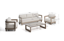 Load image into Gallery viewer, Nerano set with 3-seater sofa, 2 armchairs and coffee table in tempered glass and taupe aluminium
