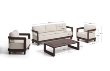 Load image into Gallery viewer, Nerano set with 3-seater sofa, 2 armchairs and coffee table in tempered glass and brown aluminium