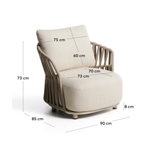 Load image into Gallery viewer, Osani armchair in ecru aluminium and taupe rope cord