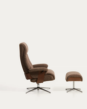 Load image into Gallery viewer, Toriel brown micro reclining swivel armchair with footrest and black legs