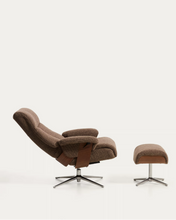 Load image into Gallery viewer, Toriel brown micro reclining swivel armchair with footrest and black legs