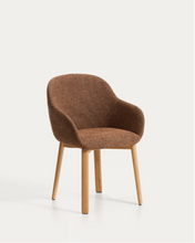 Load image into Gallery viewer, Meila chair with armrests in terracotta chenille with legs in natural finish