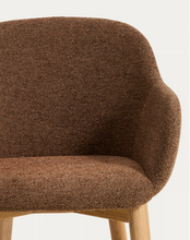 Load image into Gallery viewer, Meila chair with armrests in terracotta chenille with legs in natural finish