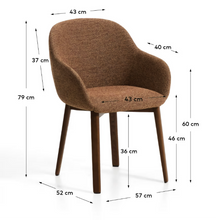 Load image into Gallery viewer, Meila chair with armrests in terracotta chenille with legs in walnut finish