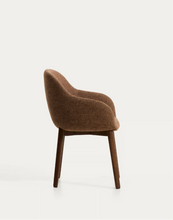 Load image into Gallery viewer, Meila chair with armrests in terracotta chenille with legs in walnut finish