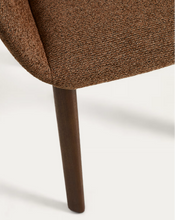 Load image into Gallery viewer, Meila chair with armrests in terracotta chenille with legs in walnut finish