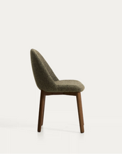 Load image into Gallery viewer, Meila chair in green chenille with legs in walnut finish