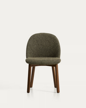 Load image into Gallery viewer, Meila chair in green chenille with legs in walnut finish